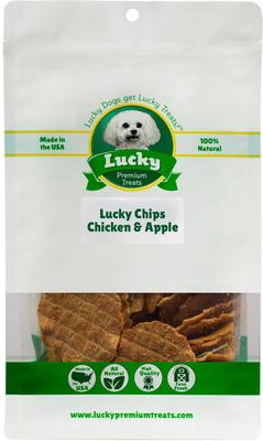Lucky Chips Chicken & Apple Dog Jerky Treat, 6-oz jar