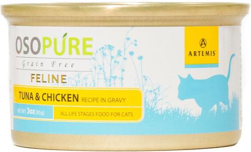 Comida enlatada para gatos Osopure Grain-Free Tuna & Salmon Recipe in Gravy, 3 oz, caja de 24