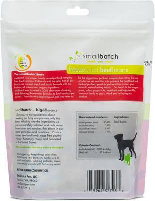 Golosinas liofilizadas Beef Hearts para perros y gatos adultos, sin cereales, bolsa de 3.5 oz