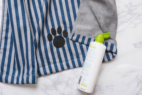 Striped Embroidered Paw Dog & Cat Towel, Navy