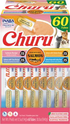 Churu Salmon with Chicken Puree Lickable Grain-Free Cat Treats, 0.5-oz tube, 24 count