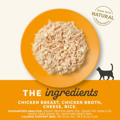 Comida enlatada para gatos de pechuga de pollo con queso, 5.5 oz, caja de 24