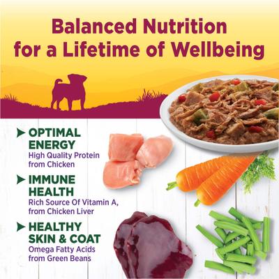 Complete Health Petite Entrees Alimento húmedo para perros adultos de razas pequeñas sin cereales con pollo, ternera, judías verdes y pimientos rojos desmenuzados, taza de 3 oz, caja de 12