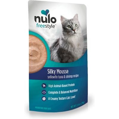 Nulo, FreeStyle Silky Mousse Tuna & Shrimp, mousse húmedo sin granos para gatos, Atún + Camarón, 79 g × 24 bolsas