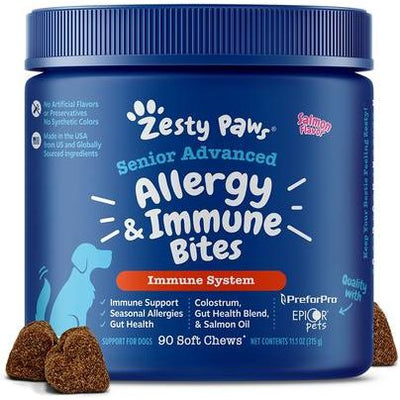 Bocados masticables blandos con sabor a salmón Advanced Allergy & Immune Bites para alergias, sistema inmunitario y piel, suplemento para perros mayores (180 unidades)