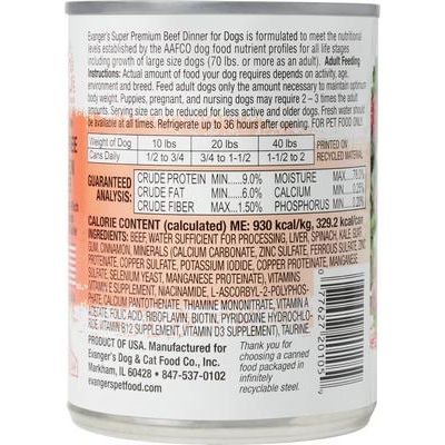 Comida enlatada para perros Super Premium Beef Dinner sin cereales, 12.5 oz, caja de 12