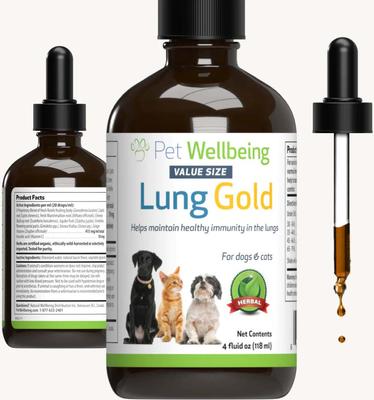 Lung GOLD Suplemento respiratorio líquido con sabor a tocino para perros y gatos, botella de 4 oz
