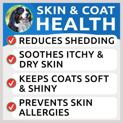 Alivio de alergias y picazón con Omega 3 para piel y pelaje con aceite de salmón, suplemento masticable para perros y gatos, 180 unidades