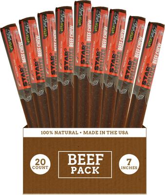 Golosinas masticables naturales para perros Star Deluxe de 7 pulgadas con sabor a carne de res, sin piel, 20 unidades