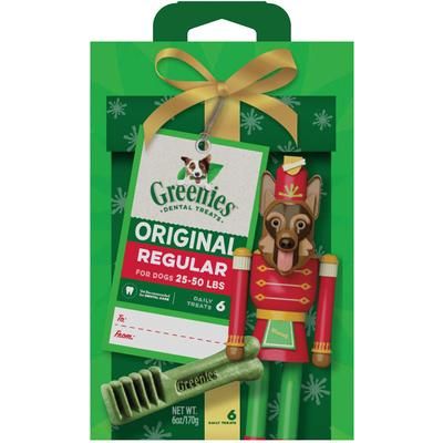 Greenies Original Holiday, premios dentales para perros adultos, sabor pollo, talla Regular, 6 unidades