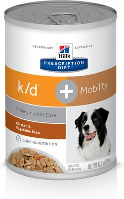 k/d + j/d Kidney Care + Mobility Care with Chicken & Vegetable Stew Wet Dog Food, 12.5-oz can, case of 12