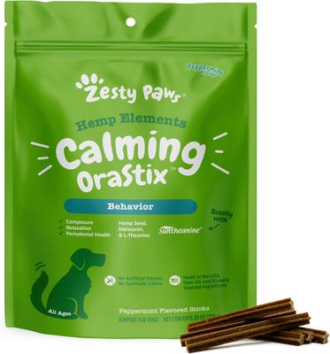 Hemp Elements Calming Hemp OraStix Peppermint Flavored Dental Chews Melatonin Supplement for Dogs, 12-oz bag