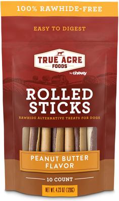 Rawhide-Free Rolled Sticks Peanut Butter Flavor Dog Treats, 10 count
