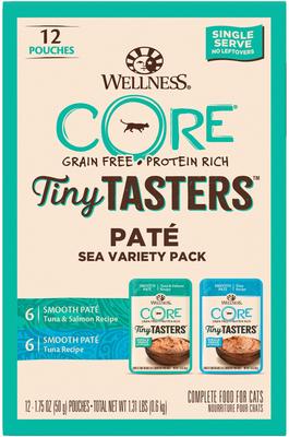 CORE Tiny Tasters Tuna & Salmon Pate Grain-Free Cat Food Pouches, 1.75-oz, pack of 12