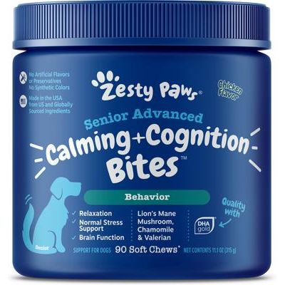 Senior Advanced Calming and Cognition Bites, Suplemento Calmante y Cognitivo para Perros Senior, sabor Pollo (compostura suave). 90 chews