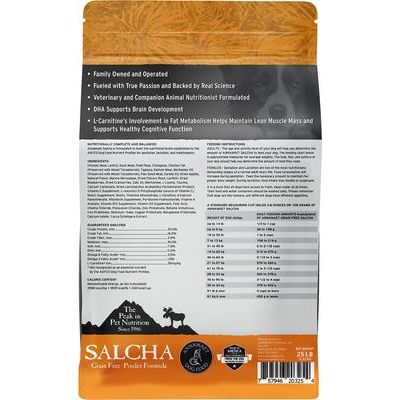 Alimento seco para perros Salcha Poulet Formula sin cereales, bolsa de 25 lb