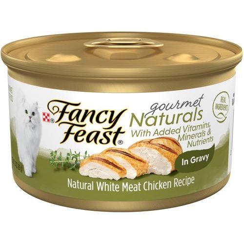 Comida enlatada para gatos Gourmet Naturals con carne blanca natural de pollo y res en salsa, lata de 3 oz, caja de 12