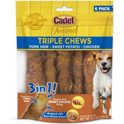 Gourmet Triple Chew Twists Masticables para perros con sabor a manzana y pato, 6 unidades