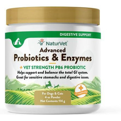 NaturVet, Advanced Probiotics & Enzymes PB6, polvo con probióticos y enzimas digestivas para perros y gatos, 113 / 227 / 454 g