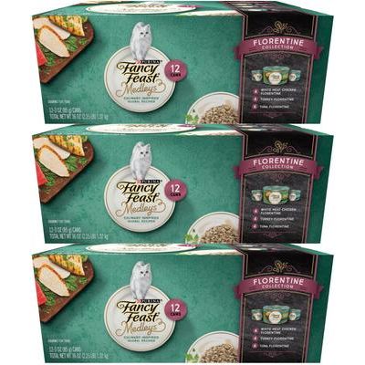 Alimento húmedo para gatos Medleys de carne de res y cerdo a la milanesa con zanahorias y papas en jugos sabrosos, lata de 3 oz, caja de 24