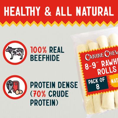 8-9-inch Long Lasting Retriever Rolls Beef Flavor Dental Dog Chews, 8 count