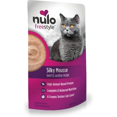 Nulo, FreeStyle Silky Mousse Beef & Sardine, mousse húmedo sin granos para gatos, Res + Sardina, 79 g × 24 bolsas