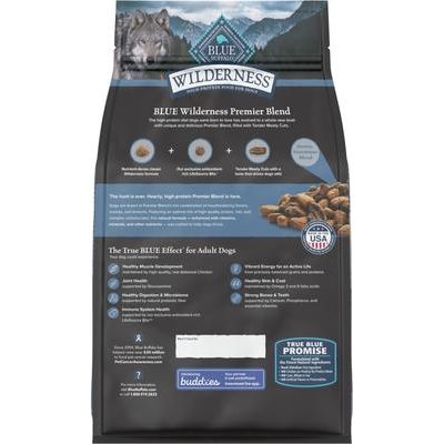 Alimento seco para perros adultos Blue Wilderness Premier Blend con cortes carnosos de pollo, bolsa de 4.5 lb