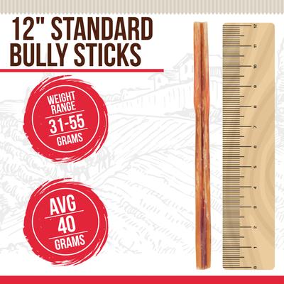 Golosinas para perros Bully Sticks estándar de 12 pulgadas, 12 unidades