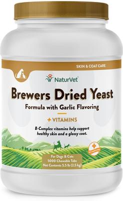 NaturVet, Brewers Dried Yeast with Vitamins, tabletas de levadura de cerveza con vitaminas B y C para perros y gatos, sabor ajo, 100 / 1000 / 5000 unidades