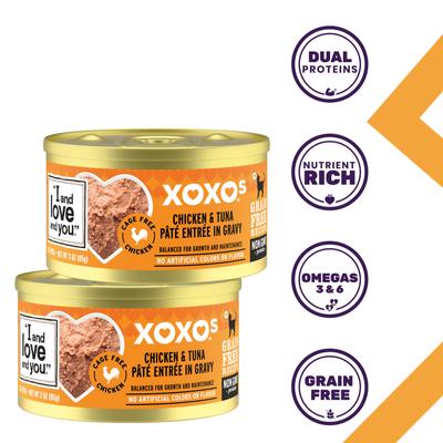 XOXO Chicken & Tuna Pate Grain-Free Canned Cat Food, 3-oz can, case of 24