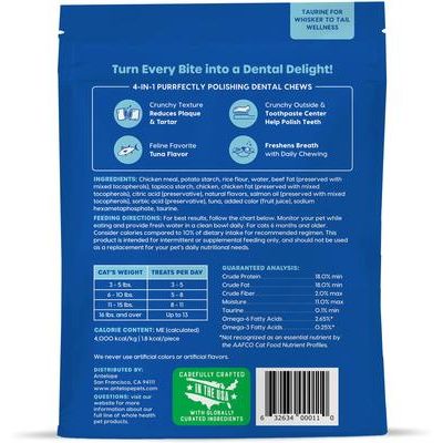 Masticables dentales de atún Kiss Me-Ow para limpieza, premios crujientes para gatos, bolsa de 177 g