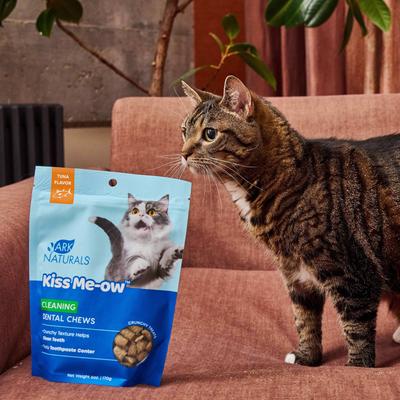 Masticables dentales de atún Kiss Me-Ow para limpieza, premios crujientes para gatos, bolsa de 177 g