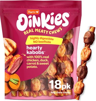 Oinkies Hearty Kabobs with 100% Real Chicken & Duck Carrot & Sweet Potato Rawhide-Free Natural Dog Treats, 36 count
