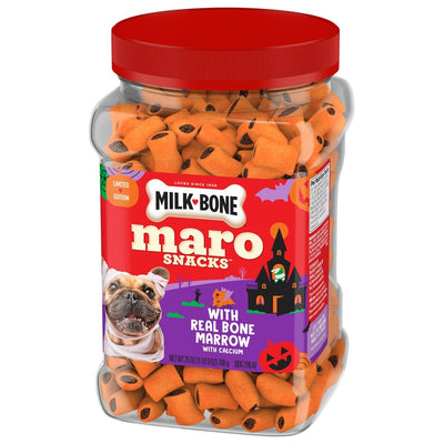 Milk-Bone MaroSnacks Halloween, envase original de 25 oz / 709 g. Imagen oficial del fabricante.