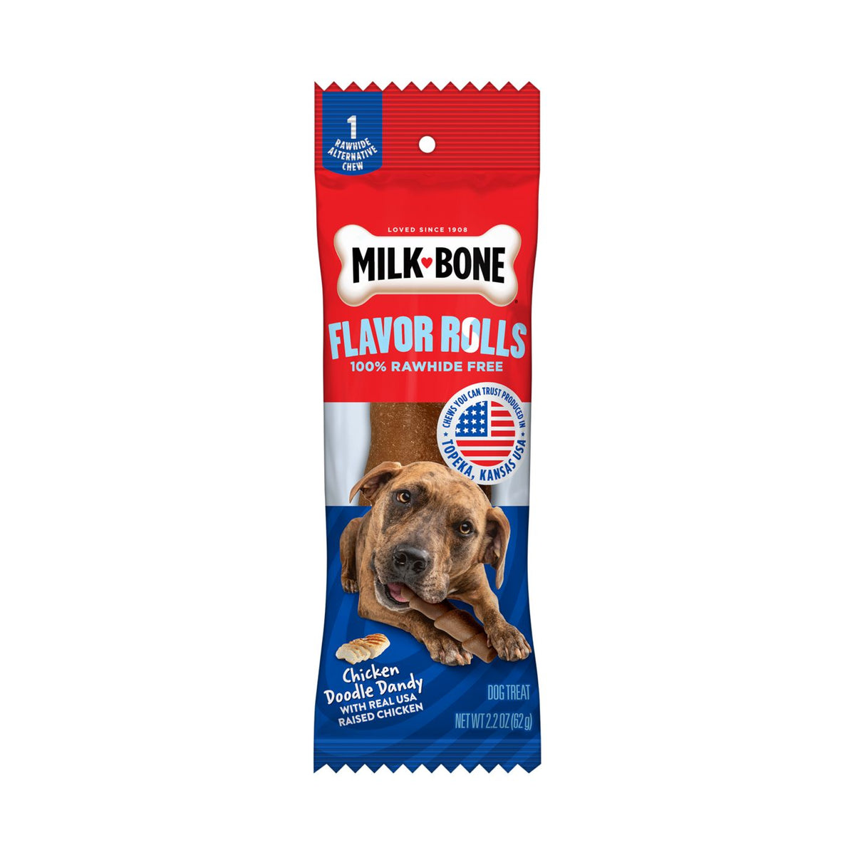 Milk-Bone Flavor Rolls Chicken Doodle Dandy, empaque individual de 1 masticable, 2.2 oz / 62 g