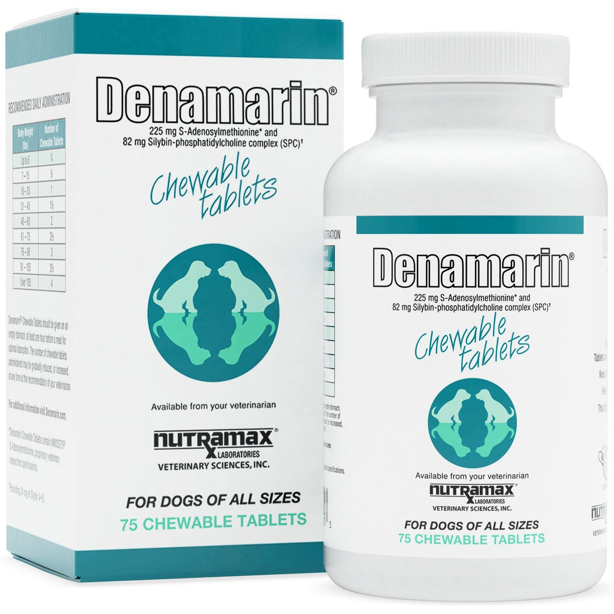 Nutramax Denamarin, 75 tabletas masticables con SAMe 225 mg para perros