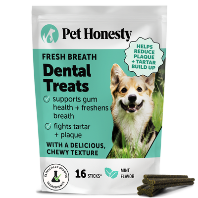 Pet Honesty Fresh Breath Dental Treats, sabor Menta, bolsa de 16 sticks
