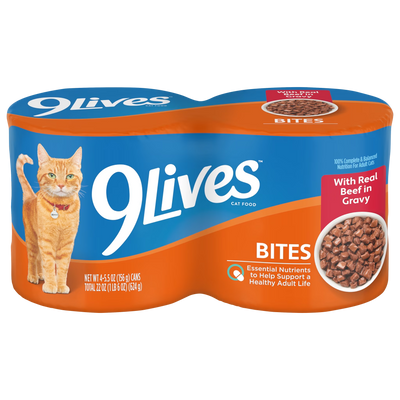 9Lives Bites con res en salsa, 156 g × 4 latas, empaque oficial