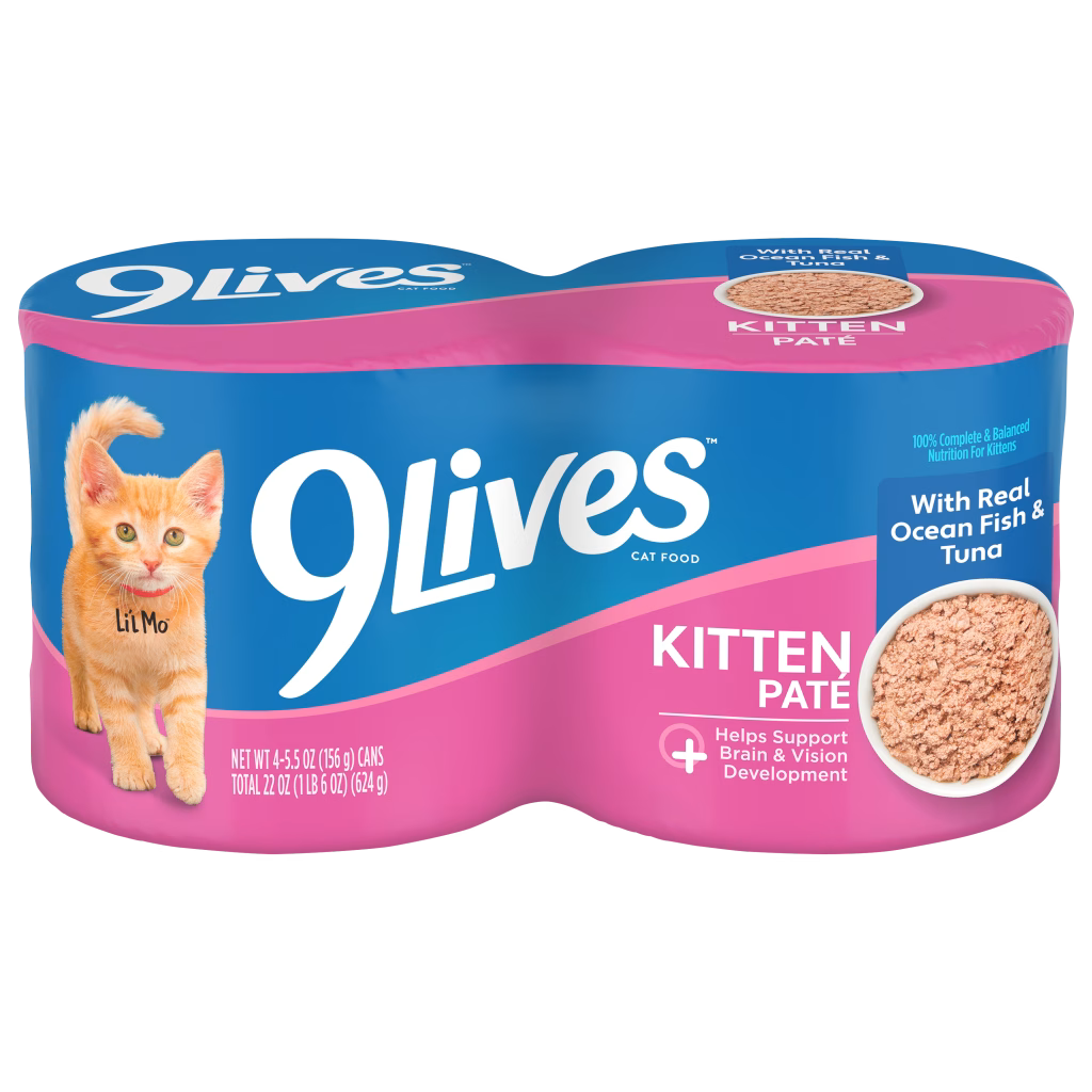 9Lives Kitten Paté con pescado de mar y atún, empaque oficial de 4 latas de 156 g