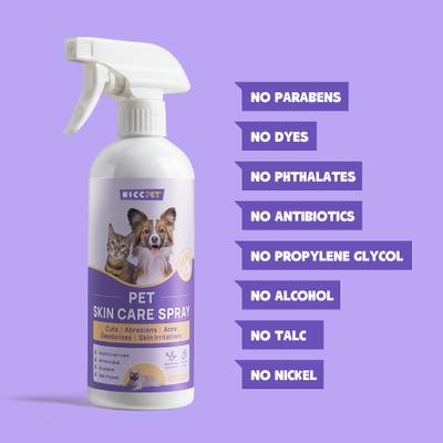 Bundle: HICC PET Portable Deodorizing Glove Grooming Wipes, Rose Scented, 6 count, 3 pack + Skin Care Relief Cat & Dog Spray, 16-oz bottle