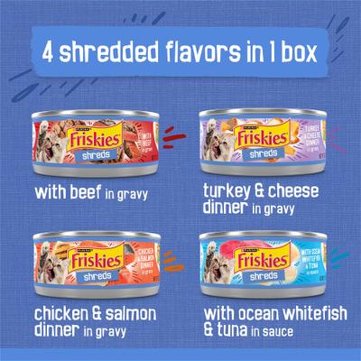 Bundle: Friskies Shreds in Gravy Variety Pack Canned Food + Cat Chow Complete Dry Cat Food