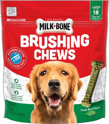 Fresh Breath Brushing Chews Large Mint Flavor Daily Dental Large Dog Treats, 18 count
