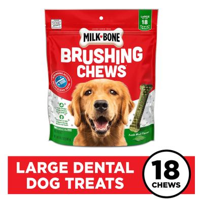 Fresh Breath Brushing Chews Large Mint Flavor Daily Dental Large Dog Treats, 18 count