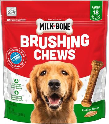 Fresh Breath Brushing Chews Large Mint Flavor Daily Dental Large Dog Treats, 18 count