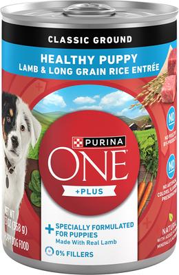 +Plus Classic Ground Healthy Puppy Lamb & Long Grain Rice Entree Canned Dog Food, 13-oz, case of 12