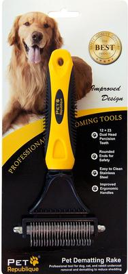 Dematting Rake Matt Splitters Dog & Cat Brush, Yellow/Black