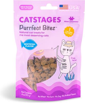 by Nina Ottosson Purrfect Bitez Real WhiteFish Flavor Natural Crunchy Cat Treats, 4-oz bag