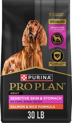 Bundle: Purina Pro Plan Adult Sensitive Skin & Stomach Salmon & Rice Formula Dry Dog Food, 30-lb bag + Skin Care Soft Chew Supplement, 7 count