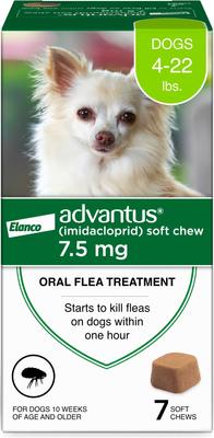 Paquete: Tratamiento oral contra pulgas Advantus, 1,8-10 kg, 7 masticables blandos + Suplemento calmante de acción rápida Pet Protect para perros, 60 unidades