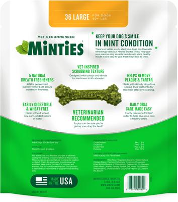 Large Mint Flavored Dental Dog Treats 50+ lbs, 48-oz bag, 36 count